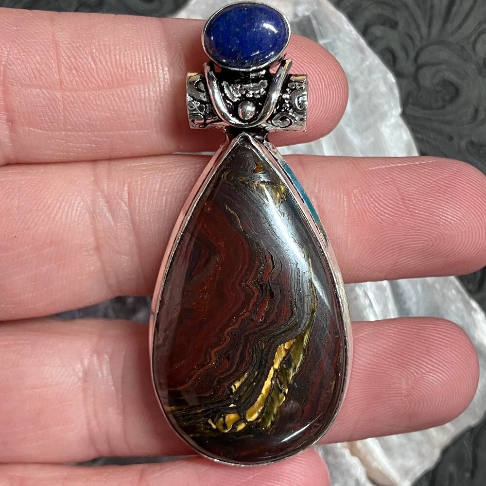 Tiger Eye Iron and Lapis Lazuli Pendant